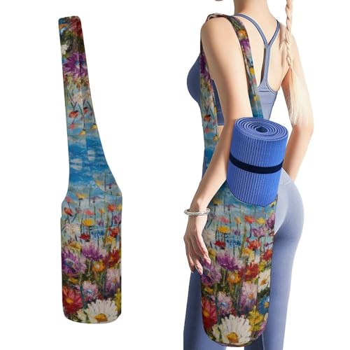 Niapessel Yogamatten-Tasche, Yogamatten-Taschen für Frauen, schöne Feldblumen-Druck, Yogamatten-Halter, Tasche, große Tasche mit Taschen, Yoga-Zubehör, Yoga-Geschenke für Frauen und Yoga-Liebhaber von Niapessel