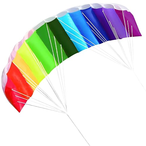 Nicoone Regenbogen-Drachen für Kinder und Erwachsene, weicher Stunt Sport Parafoil Drachen mit 30 m Seil, Dual Line Sport Drachen, Outdoor Strand Spielzeug 1. 4 m von Nicoone