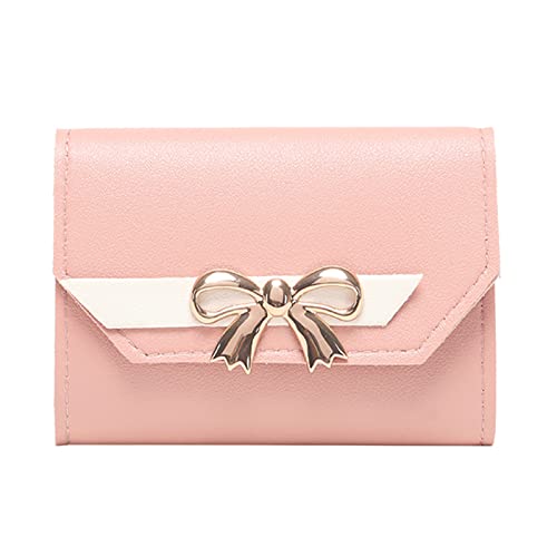 Nidddiv Geldbörsen Damen Groß Viele Schwarz Fashion ID Short Wallet Hit Color Damen Fliege Haspe Geldbörse Mehrere Kartenfächer Clutch Bag Handytasche Geldbörsen Damen Groß Viele (Pink, One Size) von Nidddiv