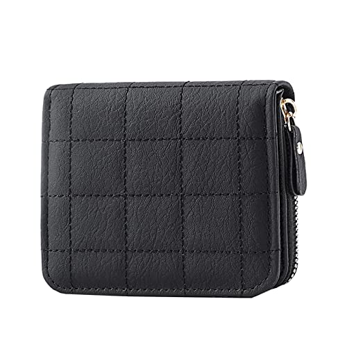 Nidddiv en Head Brieftasche Herren Fashion ID Short Wallet Gitter Volltonfarbe Damen Reißverschluss Geldbörse Mehrere Kartenfächer Clutch Bag Handytasche Herren Brieftasche Echtleder (Black, One Size) von Nidddiv