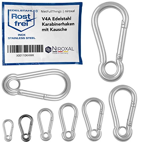 10 Stück Karabinerhaken klein 5mm Starke Karabiner Edelstahl Haken Schlüsselanhänger mit Auge Kausche 5x50mm Schlüsselanhänger Hängematte Schaukel von NietFullThings