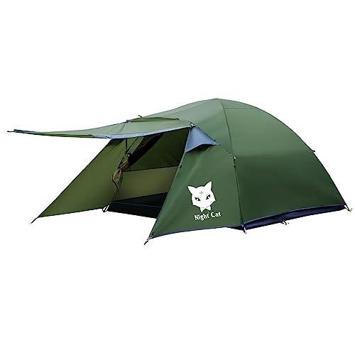 Night Cat 3 Personen Zelte Wasserdichtes Kuppelzelt Campingzelt 2 3 Mann Zelt für Camping Wandern Garten Doppelschicht von Night Cat