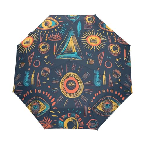 Alte Afrikanische Ethnische Stammessymbole Regenschirm Taschenschirm Kinder Jungen Mädchen UV-Schutz Auf-Zu Automatik Umbrella Verstärkt Winddichte Zusammenklappbar von Niigeu