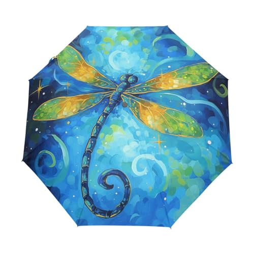 Aquarell Libelle Im Europäischen Stil Regenschirm Taschenschirm Kinder Jungen Mädchen UV-Schutz Auf-Zu Automatik Umbrella Verstärkt Winddichte Zusammenklappbar von Niigeu
