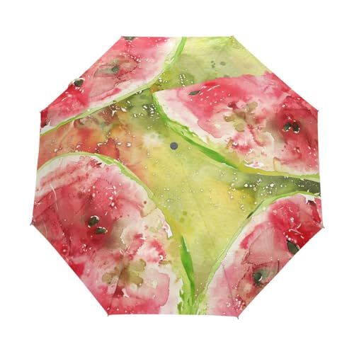 Aquarellfrucht Wassermelonenmuster Regenschirm Taschenschirm Kinder Jungen Mädchen UV-Schutz Auf-Zu Automatik Umbrella Verstärkt Winddichte Zusammenklappbar von Niigeu