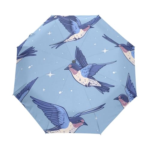 Blaue Schwalben Vogel Tier Regenschirm Taschenschirm Kinder Jungen Mädchen UV-Schutz Auf-Zu Automatik Umbrella Verstärkt Winddichte Zusammenklappbar von Niigeu