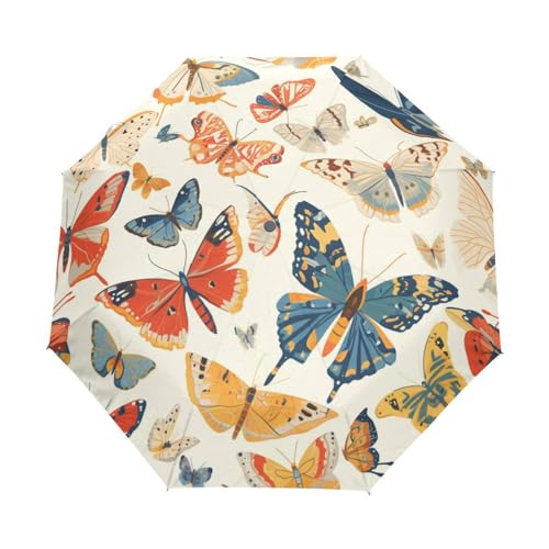Buntes Tarn Schmetterlingsinsekt Regenschirm Taschenschirm Kinder Jungen Mädchen UV-Schutz Auf-Zu Automatik Umbrella Verstärkt Winddichte Zusammenklappbar von Niigeu