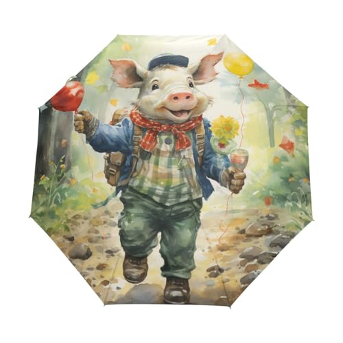 Cartoon Baby Sparschwein Regenschirm Taschenschirm Kinder Jungen Mädchen UV-Schutz Auf-Zu Automatik Umbrella Verstärkt Winddichte Zusammenklappbar von Niigeu