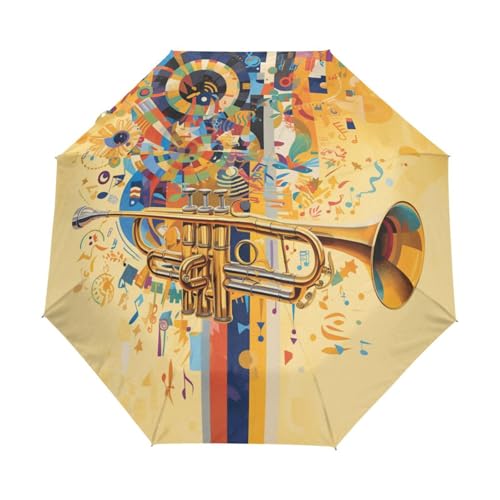 Cartoon Elegante Trompetenmusik Regenschirm Taschenschirm Kinder Jungen Mädchen UV-Schutz Auf-Zu Automatik Umbrella Verstärkt Winddichte Zusammenklappbar von Niigeu