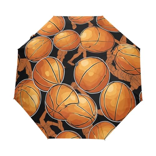Cartoon Klassische Basketballbälle Regenschirm Taschenschirm Kinder Jungen Mädchen UV-Schutz Auf-Zu Automatik Umbrella Verstärkt Winddichte Zusammenklappbar von Niigeu