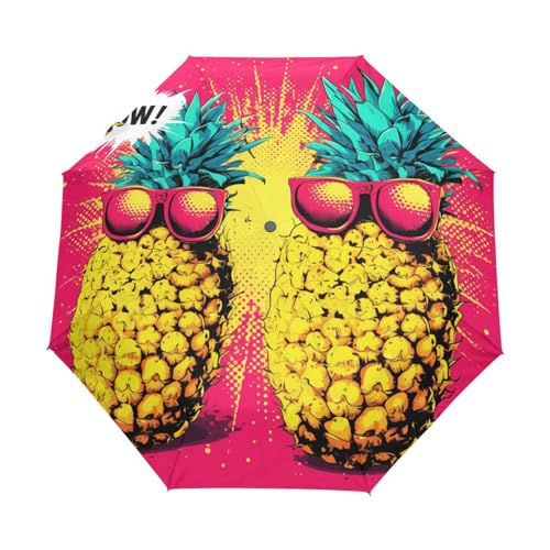 Cartoon Lustige Ananasfrucht Regenschirm Taschenschirm Kinder Jungen Mädchen UV-Schutz Auf-Zu Automatik Umbrella Verstärkt Winddichte Zusammenklappbar von Niigeu