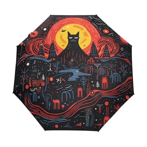 Halloween Lustige Teufelskatze Regenschirm Taschenschirm Kinder Jungen Mädchen UV-Schutz Auf-Zu Automatik Umbrella Verstärkt Winddichte Zusammenklappbar von Niigeu