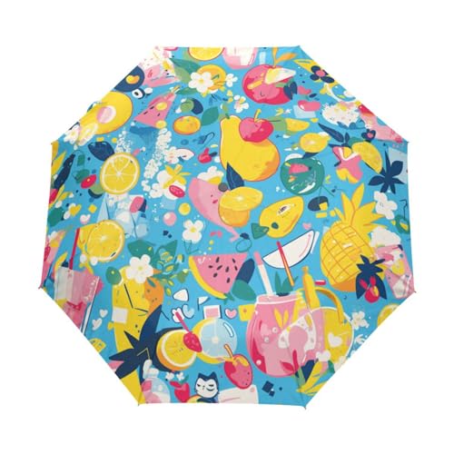 Kühle Sommerfrucht Zitrone Regenschirm Taschenschirm Kinder Jungen Mädchen UV-Schutz Auf-Zu Automatik Umbrella Verstärkt Winddichte Zusammenklappbar von Niigeu