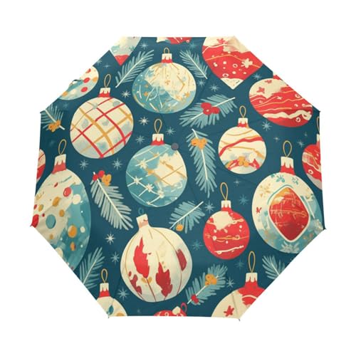 Künstlerische Weihnachtskugelverzierung Regenschirm Taschenschirm Kinder Jungen Mädchen UV-Schutz Auf-Zu Automatik Umbrella Verstärkt Winddichte Zusammenklappbar von Niigeu