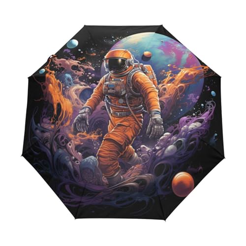Künstlerischer Weltraumastronautplaneten Regenschirm Taschenschirm Kinder Jungen Mädchen UV-Schutz Auf-Zu Automatik Umbrella Verstärkt Winddichte Zusammenklappbar von Niigeu