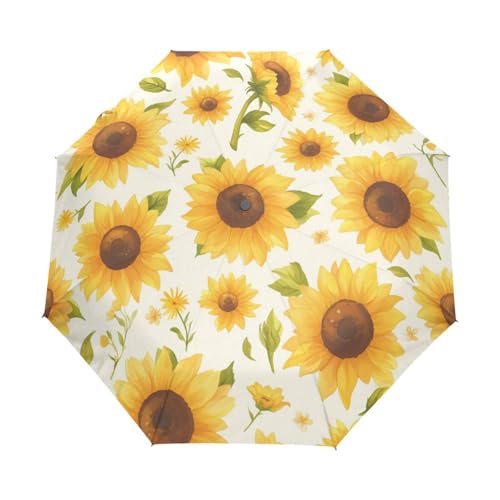 Kunst Gänseblümchen Sonnenblumen Blühen Regenschirm Taschenschirm Kinder Jungen Mädchen UV-Schutz Auf-Zu Automatik Umbrella Verstärkt Winddichte Zusammenklappbar von Niigeu