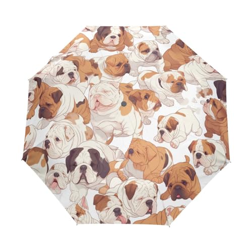 Lustige Bulldoggen Hunde Beige Regenschirm Taschenschirm Kinder Jungen Mädchen UV-Schutz Auf-Zu Automatik Umbrella Verstärkt Winddichte Zusammenklappbar von Niigeu