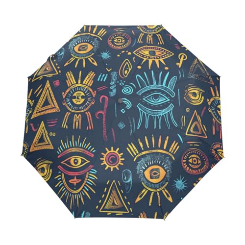 Nahtlose Altägyptische Symbole Regenschirm Taschenschirm Kinder Jungen Mädchen UV-Schutz Auf-Zu Automatik Umbrella Verstärkt Winddichte Zusammenklappbar von Niigeu