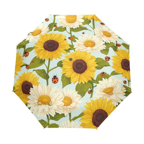 Nahtloses Gänseblümchen Sonnenblumengelb Regenschirm Taschenschirm Kinder Jungen Mädchen UV-Schutz Auf-Zu Automatik Umbrella Verstärkt Winddichte Zusammenklappbar von Niigeu