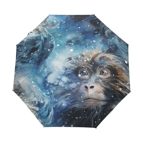 Polka Dots Schneeaffe Regenschirm Taschenschirm Kinder Jungen Mädchen UV-Schutz Auf-Zu Automatik Umbrella Verstärkt Winddichte Zusammenklappbar von Niigeu