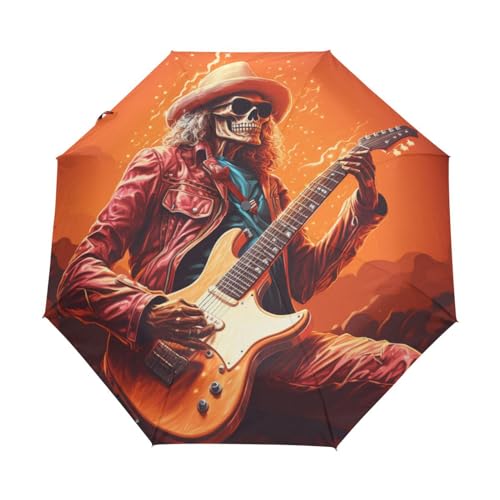 Sugar Skull Rock Roll Gitarre Regenschirm Taschenschirm Kinder Jungen Mädchen UV-Schutz Auf-Zu Automatik Umbrella Verstärkt Winddichte Zusammenklappbar von Niigeu