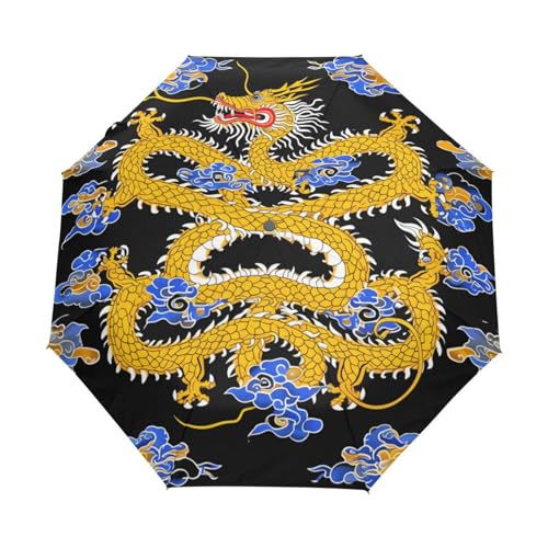 Vintager Klassischer Chinesischer Drache Regenschirm Taschenschirm Kinder Jungen Mädchen UV-Schutz Auf-Zu Automatik Umbrella Verstärkt Winddichte Zusammenklappbar von Niigeu