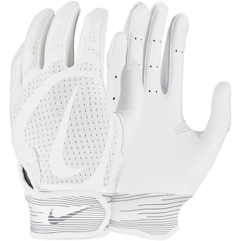 Nike Alpha Huarache Edge Kunstleder Baseball Handschuhe, Batting Gloves - weiß/weiß Gr. S von Nike, Inc.