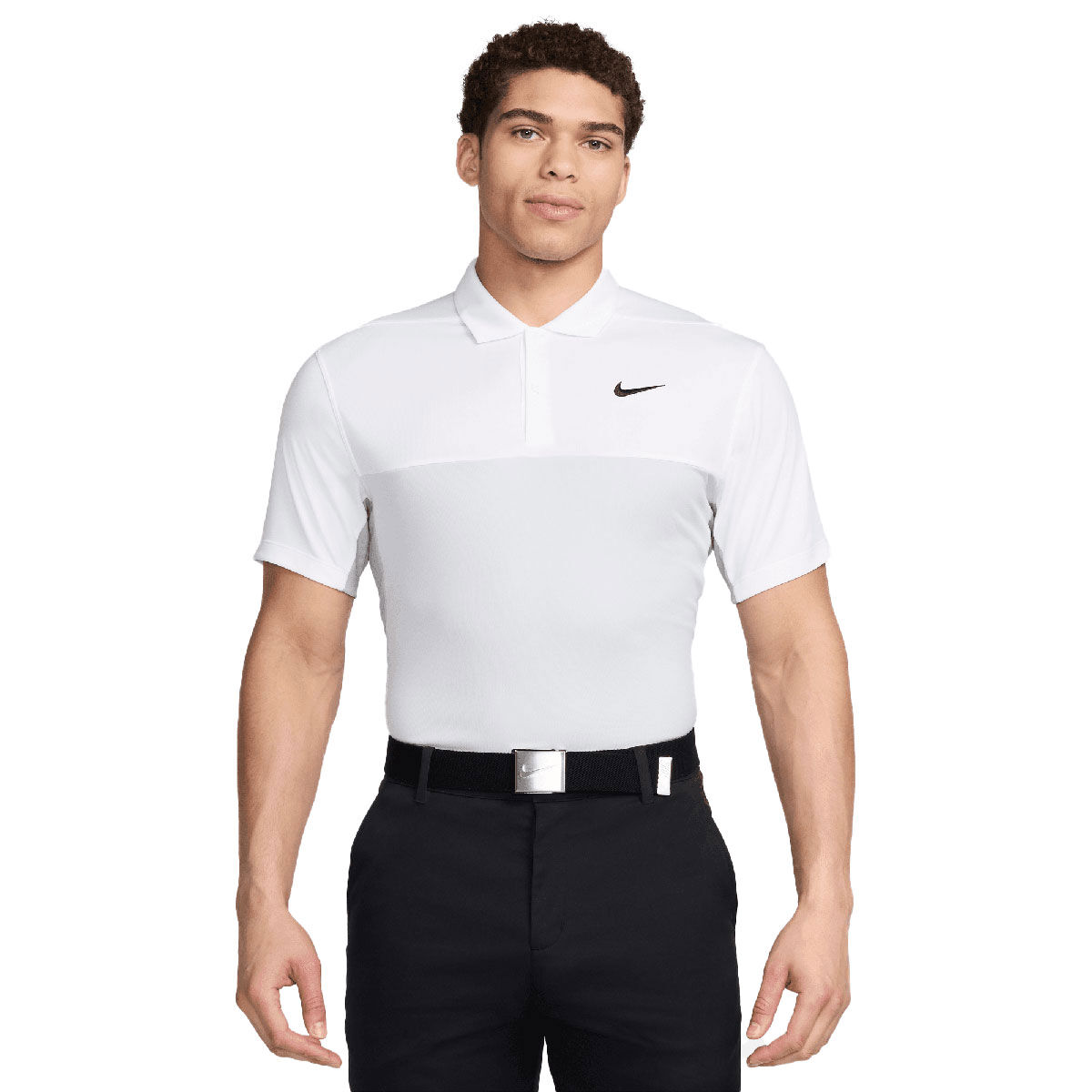 Nike Golf Mens White, Grey and Black Comfortable Colourblock Dri-FIT Victory+ Block Golf Polo Shirt, Size: Medium | American Golf von Nike Golf