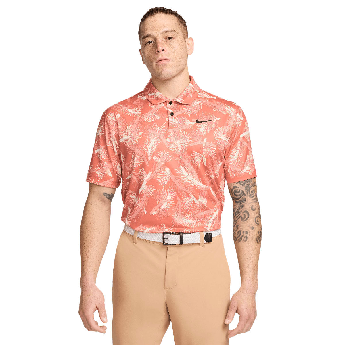 Nike Golf Mens Orange and White Comfortable Pine Tree Print Tour Golf Polo Shirt, Size: Large | American Golf von Nike Golf