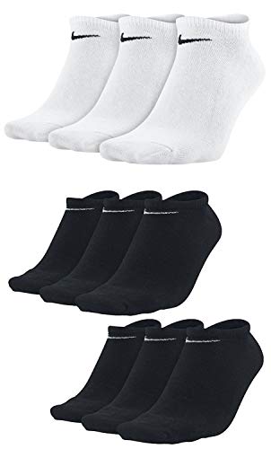 9 Paar Nike Sneaker-Socken NoShow Sortiert Schwarz/Weiß in allen Größen (3 Paar Weiß + 6 Paar Schwarz, L) von Nike