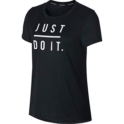 Nike Damen Top Short-Sleeve Graphic, Black/White/Reflective Silver, L, 942073-010 von Nike