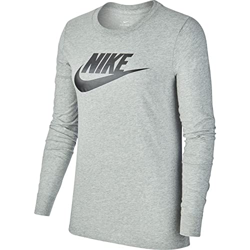 Nike Damen W NSW Tee Essntl Ls Icon Ftra T-Shirt, Dk Grey Heather-Black, S Nike Damen W NSW Tee Essntl Ls Icon Ftra T-Shirt, Dk Grey Heather-Black, S von Nike