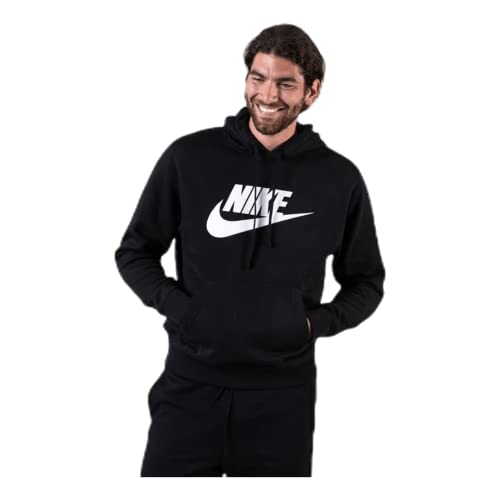 Nike Herren Pullover Hoodie Sportswear Club Fleece, Black/Black/White, S, BV2973-010 von Nike