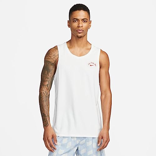 Nike Herren Sportoberteil Trainingsoberteil Dri-FIT Miler Lauf-Tanktop, Farbe:Weiß, Größe:S, Artikel:-121 White/Picante red von Nike