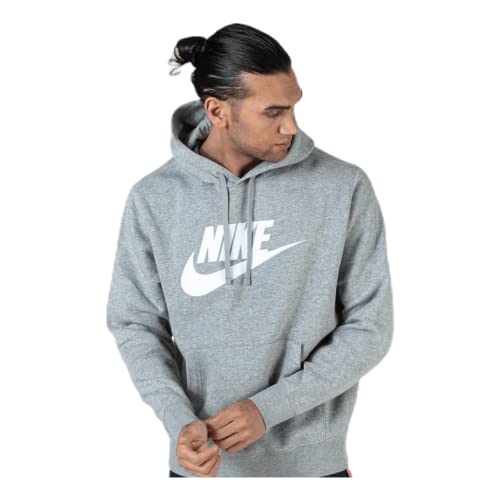 Nike Herren Sportswear Club Fleece Hoodie, Dark Grey Heather/Matte Silver/White, M von Nike