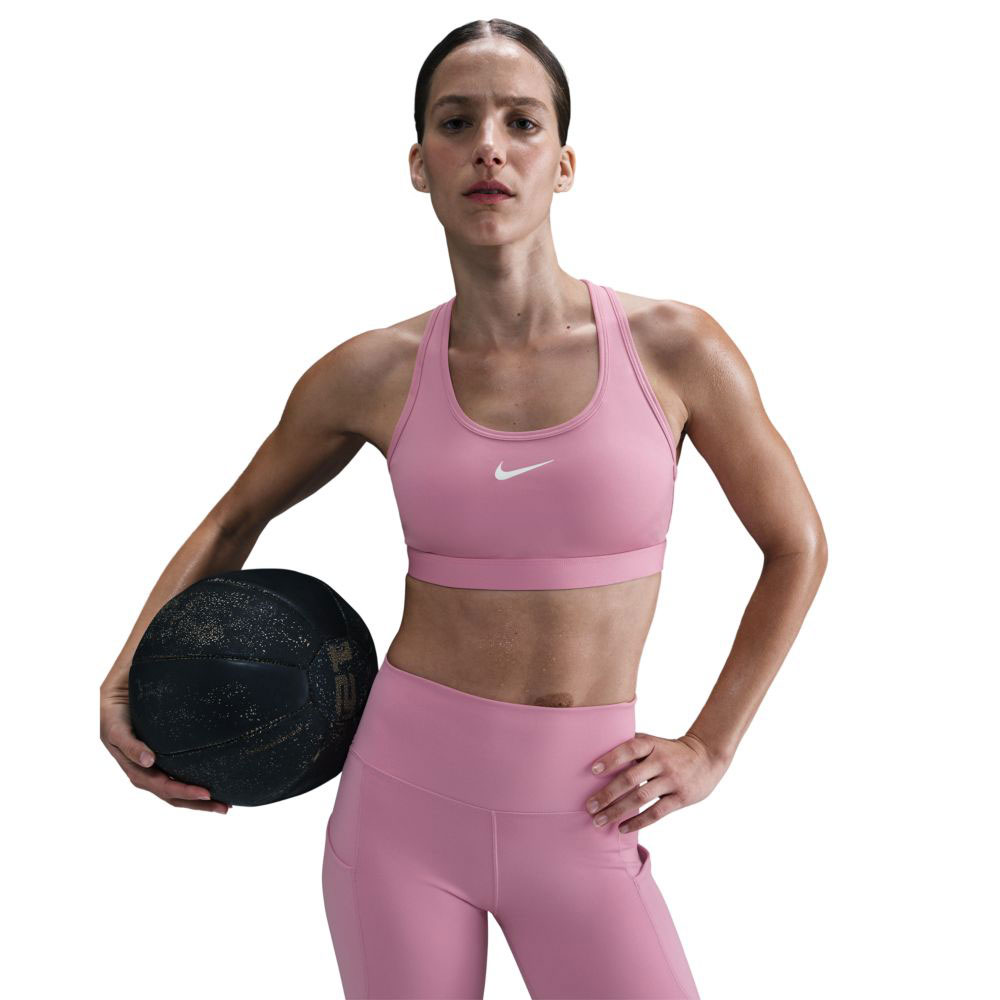 Nike Swoosh Medium Impact Sports Bra Rosa L Frau von Nike