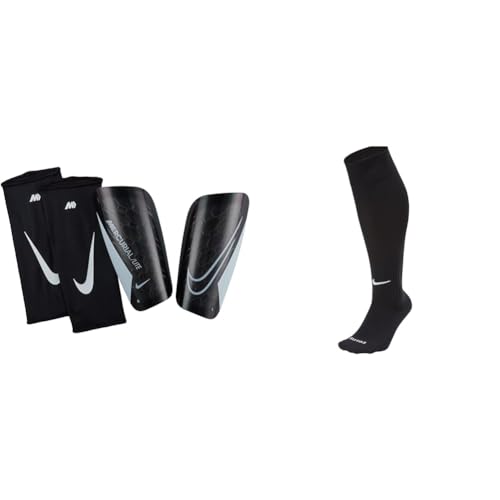 Nike Unisex – Erwachsene MERC Lite-Fa22 Schienbeinschoner, Black/Black/White, S & Unisex Classic Ii Cushion Fussball Socken, Mehrfarbig (Tm Black/White), M EU von Nike