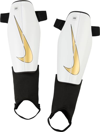 Nike Unisex Schienbeinschoner Nk Chrg Grd, White/Black/MTLC Gold Coin, DX4608-101, L von Nike