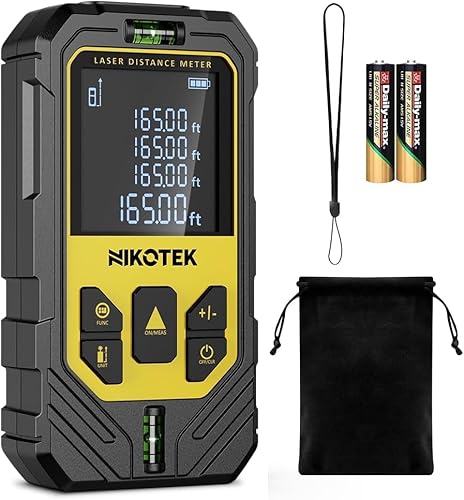 Nikotek Laser Entfernungsmesser 120m(Pythagoras/Abstand/Fläche/Volumen Messungen, M/In/Ft, 2X 1,5-V Batterien, IP54, Schutztasche) von Nikotek