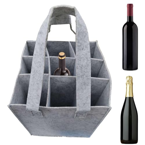 Flaschenträger, Flaschentasche Filz, Flaschenkorb, Getränkekorb, Weinflaschentasche, Isolierter, Auslaufsicherer Weinbeutel Aus Filz Für 9 Flaschen, Tragbarer Weinflaschenhalter-Tasche Mit Tragegriff von Niktule