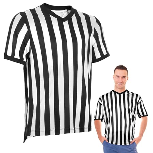 Schiedsrichter Trikot, Schiedsrichter-Shirt, Gestreiftes Pro-fi-Schiedsrichter-Kostüm, Atmungsaktive Schwarz-weiß Gestreifte Schiedsrichtershirt Mit V-Ausschnitt, Geeignet Für Baketball, Fußball,Sport von Niktule