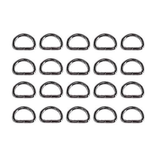 Nilioyul 50 Stück verschiedene Arten von Metall D Ringen für Schlüsselanhänger, Gürtel und Kunsthandwerk. Halbrunder D Ring für Schlüsselanhänger, Gürtel, Schwarze Pistolenfarbe, 25mm von Nilioyul