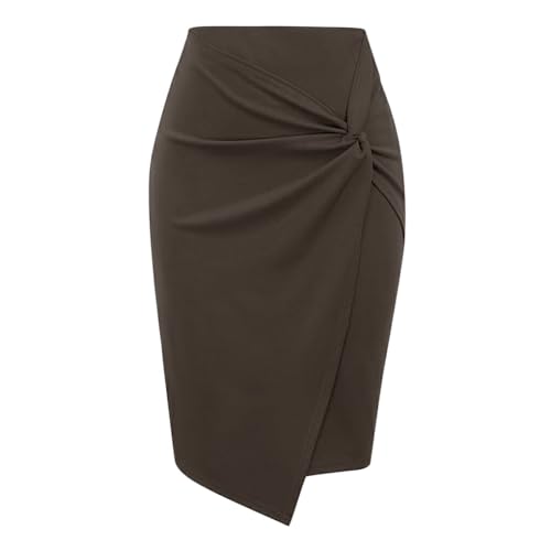 Nilioyul Alle Gelegenheiten, hohe Taille, Wickel Front Bleistiftröcke für Damen, Premium Polyester, elastische Taille, Stretch Midi Bleistiftrock, khaki, S von Nilioyul