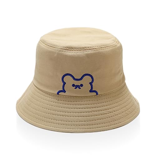 Nilioyul Anti Sonne Hüte Stickerei Männer Frauen Caps Vintage Fisherman Hat Teenager All Match Kopfbedeckung Wide Brim Reversible, Khaki, M (56 58 cm) von Nilioyul