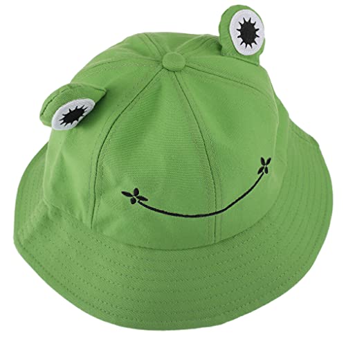 Nilioyul Unisex Camping Bucket Hat Sommer Reisen Tragbare Entzückende Fischermütze Lächeln Gesicht Große Augen Faltbare Kopfbedeckung, Grüner Erwachsener von Nilioyul