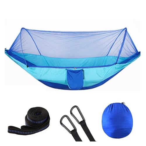 Nilnyvda Camping-Hängematte mit Moskitonetz, Pop-Up-Licht, tragbare Outdoor-Fallschirm-Hängematten, Schaukel, Schlaf-Hängematte, Camping-Zubehör(Light Blue and Blue) von Nilnyvda