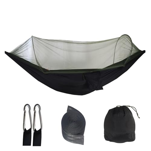 Nilnyvda Outdoor-Camping-Hängematte mit Moskitonetz, leichte Hängehängematten, hochfester Fallschirmstoff, Hängebettnetz, 250 x 120 cm(Black) von Nilnyvda