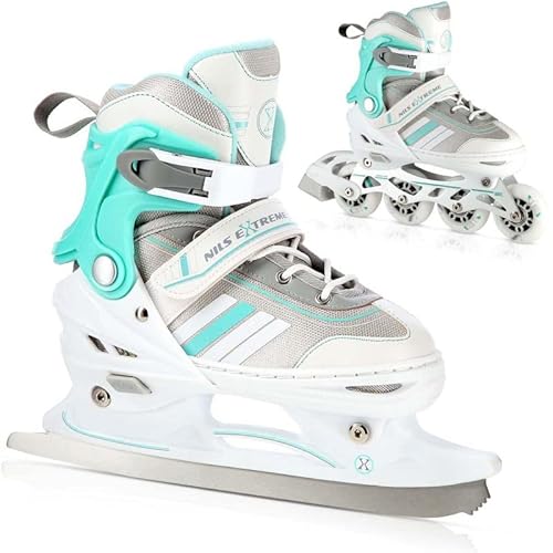 Nils Extreme Inline Skates 2in1 - Schlittschuhe Kinder - Inliner für Kinder und Erwachsene - Rollerblades mit ACEB7-Lager - Eislaufschuhe Kinder – Verstellbare 34-38 - Weiß und blau - NH18191 von Nils Extreme