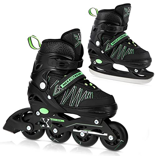 Nils Extreme Rollerblades 2in1 - Schlittschuhe Kinder - Inliner Kinder - Rollerblades Kinder - Roller Skates - Eislaufschuhe Kinder – Inline Skates 31-34 - Verstellbare Grün - Modell NH11912 A von Nils Extreme