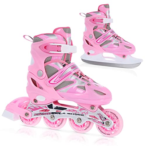 Nils Extreme Rollerblades 2in1 - Schlittschuhe Damen - Inliner Damen - Rollerblades Damen - Roller Skates - Eislaufschuhe Damen – Inline Skates 39-42 - Verstellbare Rose - Modell NH18366 von Nils Extreme